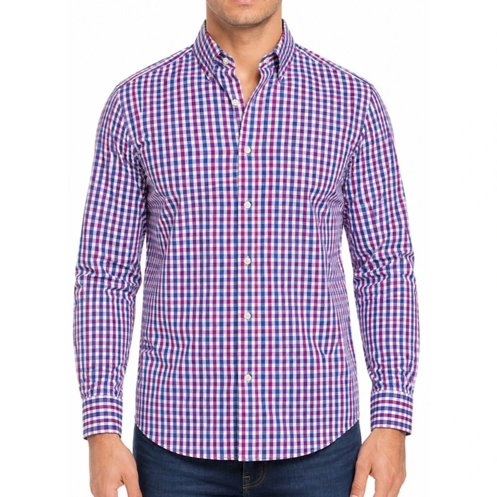Banana Republic Dress Shirt Men M Multicolor Camden Fit Non Iron Plaid Button Up